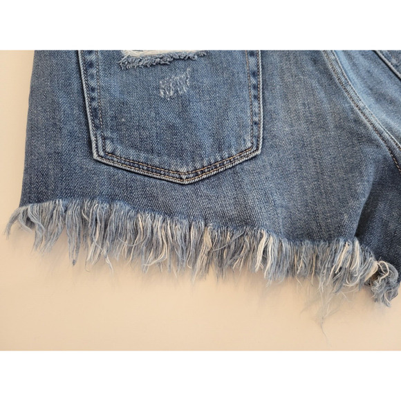 We The Free Distressed Denim Shorts Cut Off Frayed Button Fly High Rise Women 28 - Picture 10 of 11